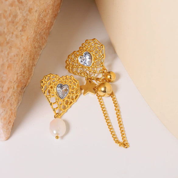 Pearl Earrings Titanium Steel Love Heart And Ushape Pure Handmade Light Luxury Style