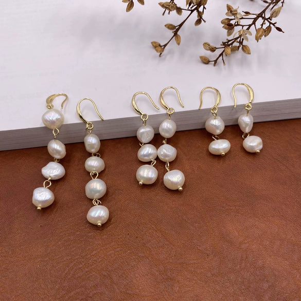 Pearl Earrings Vintage Palace Style Geometric Pure Handmade Real Gold Plated