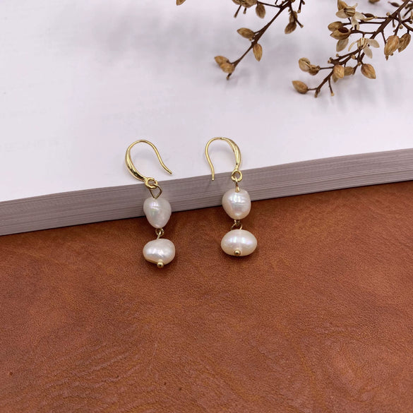 Pearl Earrings Vintage Palace Style Geometric Pure Handmade Real Gold Plated