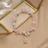 Pearl Elastic Bracelet Retro Geometric Style With Bow Zircon 18K Gold Plated