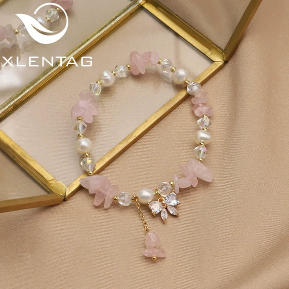 Pearl Elastic Bracelet Retro Geometric Style With Bow Zircon 18K Gold Plated