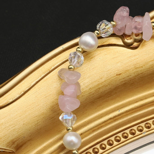 Pearl Elastic Bracelet Retro Geometric Style With Bow Zircon 18K Gold Plated