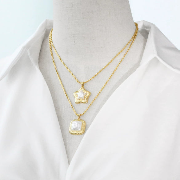 Pearl Fivepointed Star Copper 18K Gold Plated Pendant Necklace For Women Simple Style