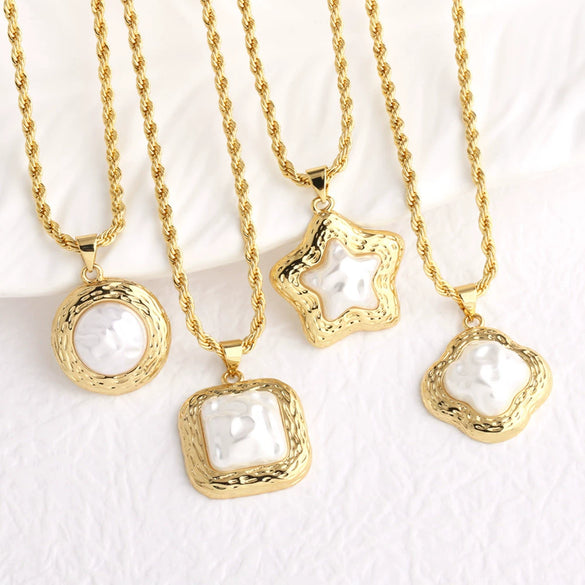 Pearl Fivepointed Star Copper 18K Gold Plated Pendant Necklace For Women Simple Style