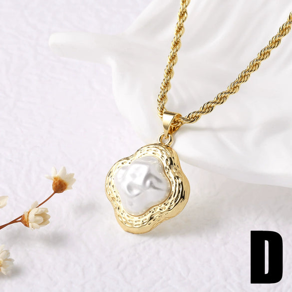 Pearl Fivepointed Star Copper 18K Gold Plated Pendant Necklace For Women Simple Style