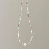 Pearl Fivepointed Star Pendant Necklace Titanium Steel Retro Style Vacuum Electroplated