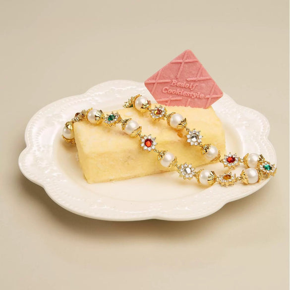 Pearl Flower Diamond Color Gem Electroplated Gold Necklace Imitation Pearls Geometric Style Women's