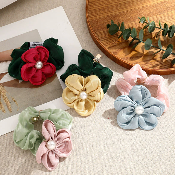 Pearl Flower Handmade Hair Ring Highend Elastic Hair Accessories