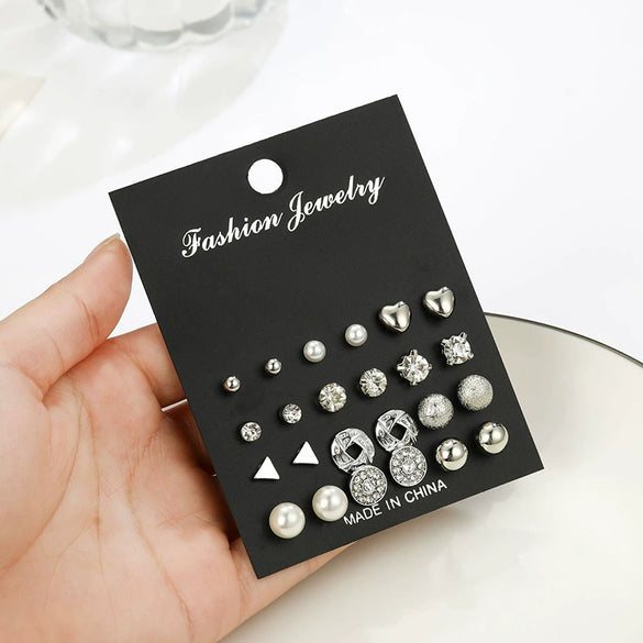 Pearl Flower Leaf Fivepointed Star Butterfly Earrings Set Gold Plated Geometric Design
