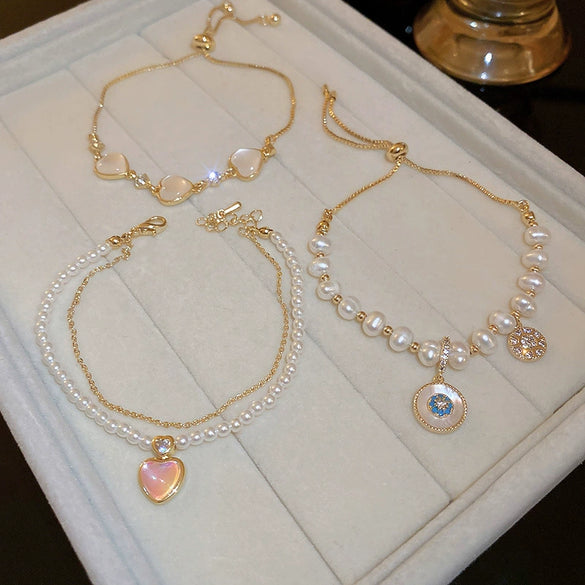Pearl Flower Light Luxury Women's Bracelet Real Gold Electroplated