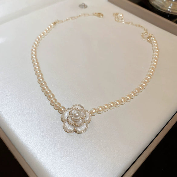 Pearl Flower Necklace Real Gold Plated Copper Pendant For Women French Baroque Fashion