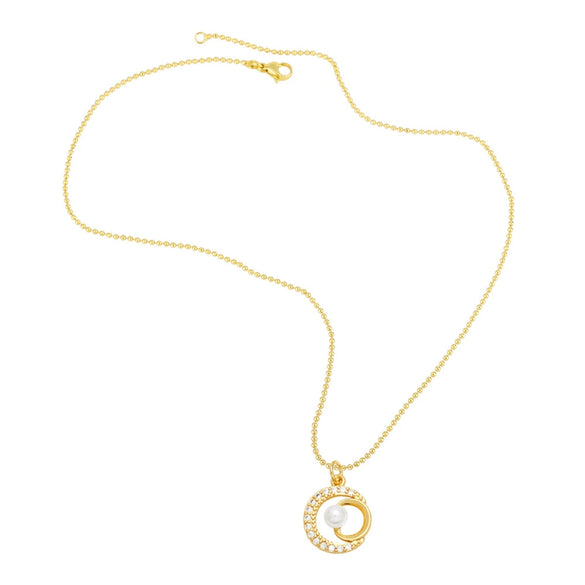 Pearl Flower Necklace With Heart Shape Pendant Copper Zircon Electroplated For Women