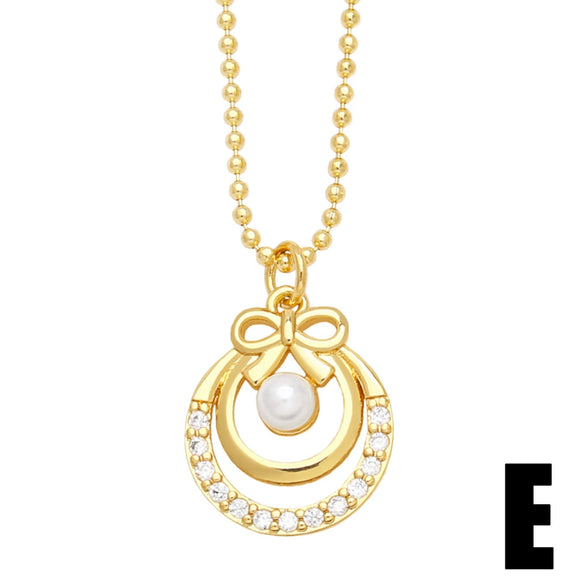 Pearl Flower Necklace With Heart Shape Pendant Copper Zircon Electroplated For Women
