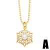 Pearl Flower Necklace With Heart Shape Pendant Copper Zircon Electroplated For Women