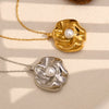 Pearl Flower Pendant Necklace Stainless Steel Plated 18K Gold Geometric Fashion Design