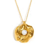 Pearl Flower Pendant Necklace Stainless Steel Plated 18K Gold Geometric Fashion Design