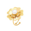 Pearl Flower Threedimensional Hollow Stainless Steel Ring Electroplated For Women Simple Style