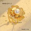 Pearl Flower Threedimensional Hollow Stainless Steel Ring Electroplated For Women Simple Style