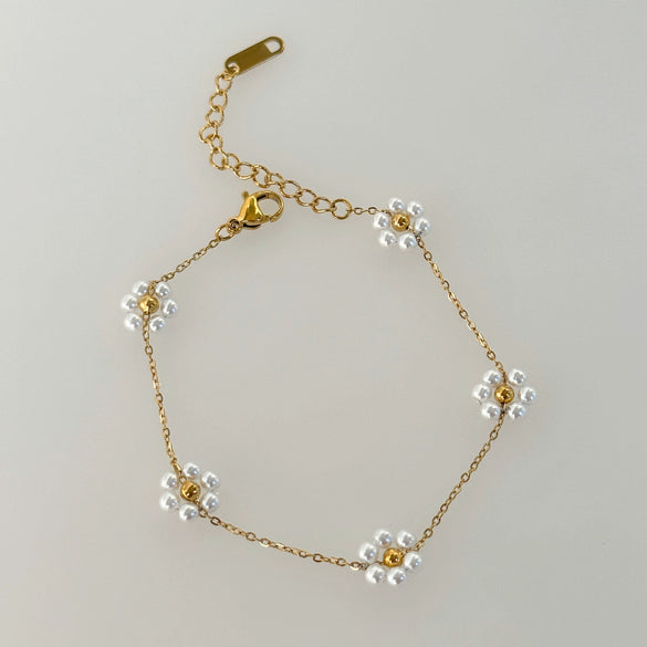 Pearl Flower Titanium Steel Necklace Waist Chain Anklet Set Goldplated Stainless Steel Color Preservation Twist Chain