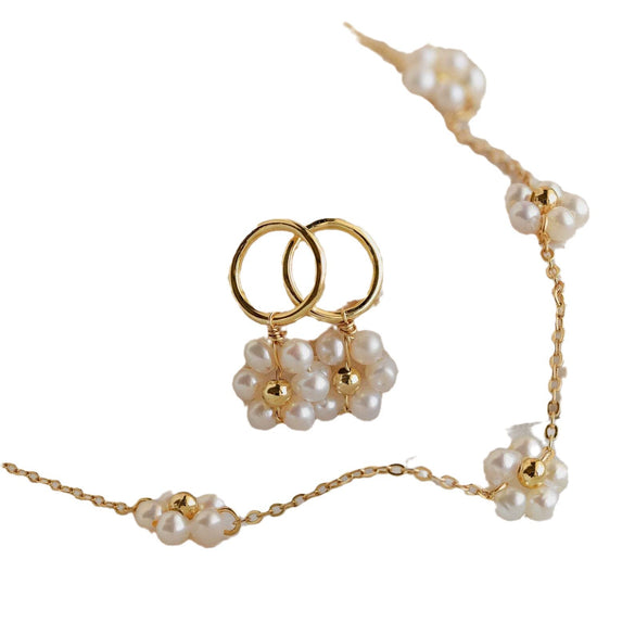 Pearl Flower Titanium Steel Necklace Waist Chain Anklet Set Goldplated Stainless Steel Color Preservation Twist Chain