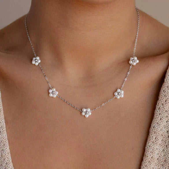 Pearl Flower Titanium Steel Necklace Waist Chain Anklet Set Goldplated Stainless Steel Color Preservation Twist Chain