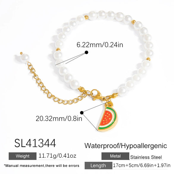 Pearl Fruit Pendant Bracelet Vacuum Electroplated Stainless Steel Sweet Style For Women