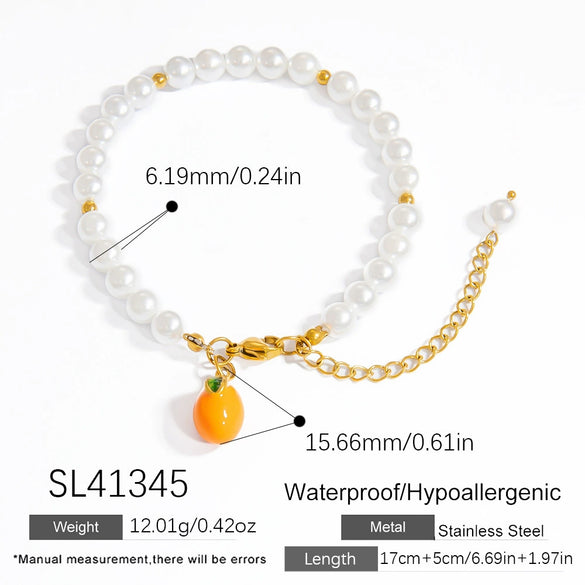 Pearl Fruit Pendant Bracelet Vacuum Electroplated Stainless Steel Sweet Style For Women