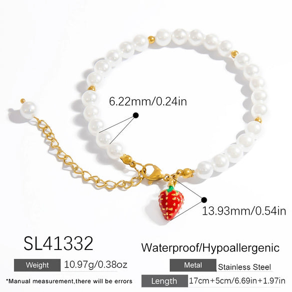 Pearl Fruit Pendant Bracelet Vacuum Electroplated Stainless Steel Sweet Style For Women