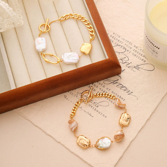 Pearl Geometric Baroque Bracelet Electroplated For Women