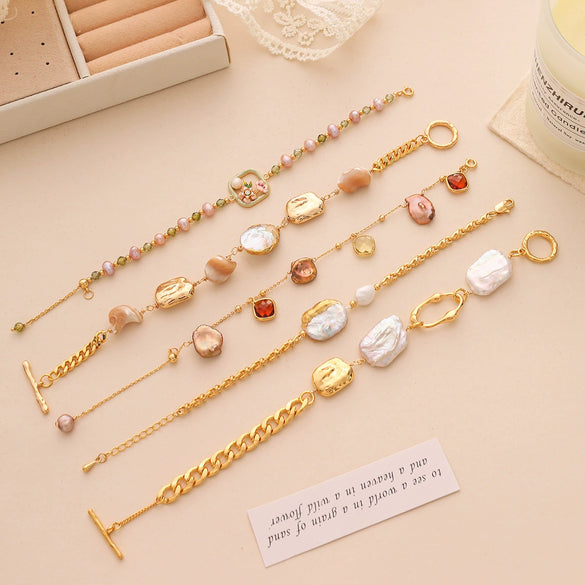 Pearl Geometric Baroque Bracelet Electroplated For Women