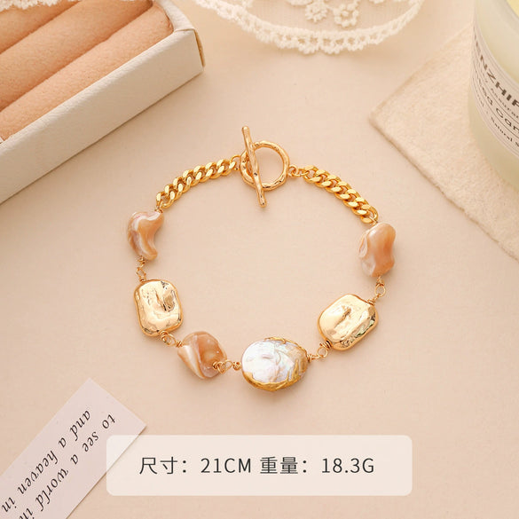 Pearl Geometric Baroque Bracelet Electroplated For Women