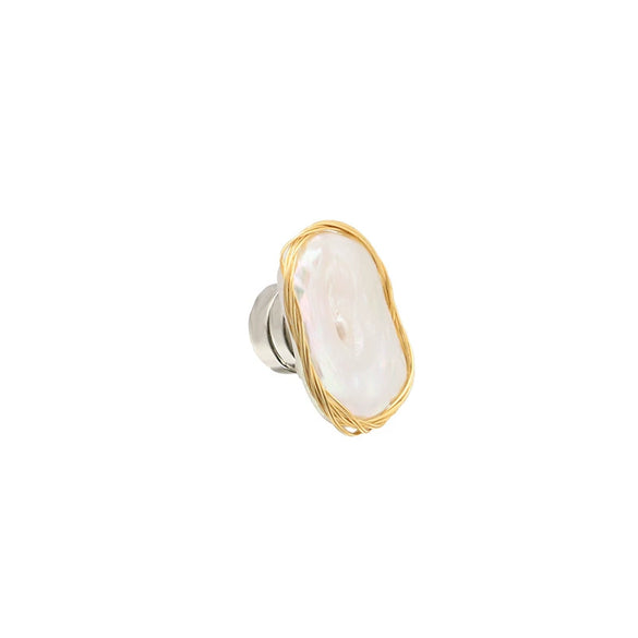 Pearl Geometric Baroque Brooch For Women With Electroplating And Magnetic Suction Buckle