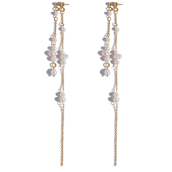 Pearl Geometric Minimalist Long Ear Line Layered Tassel Earrings For Women