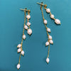 Pearl Geometric Minimalist Long Ear Line Layered Tassel Earrings For Women
