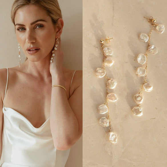 Pearl Geometric Minimalist Long Ear Line Layered Tassel Earrings For Women