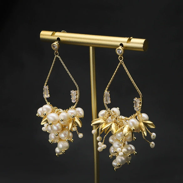 Pearl Geometric Retro Electroplated Earrings Highend Light Luxury Jewelry Wholesale