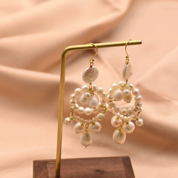 Pearl Geometric Retro Electroplated Earrings Highend Light Luxury Jewelry Wholesale