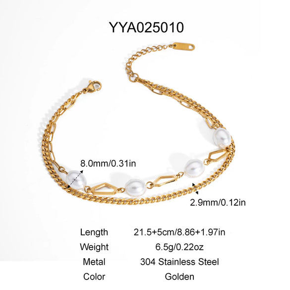 Pearl Geometric Stainless Steel Double Layer Anklet For Women Light Luxury Jewelry