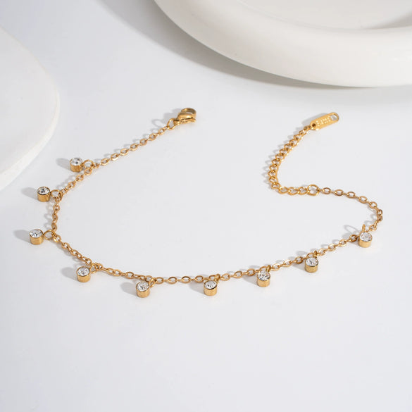 Pearl Geometric Stainless Steel Double Layer Anklet For Women Light Luxury Jewelry