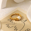Pearl Golden Stainless Steel Ring With Vintage Hemp And Geometric Pattern Electroplated For Women