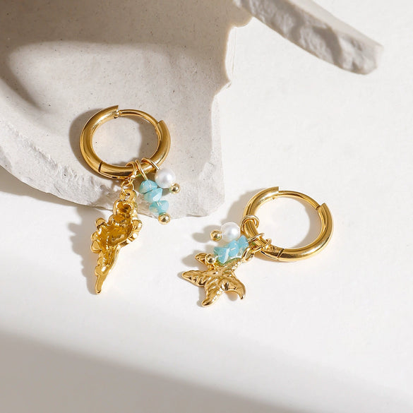 Pearl Gravel Starfish Thread Pendant Earrings Stainless Steel Star Design Women's Marine Fashion Allmatch