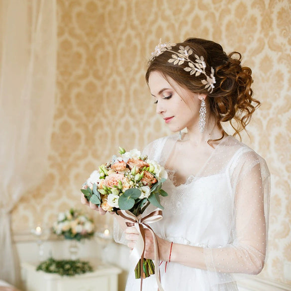Pearl Hair Band Handmade Light Luxury Geometric Leaf Headdress For Women As Party Wedding Gift