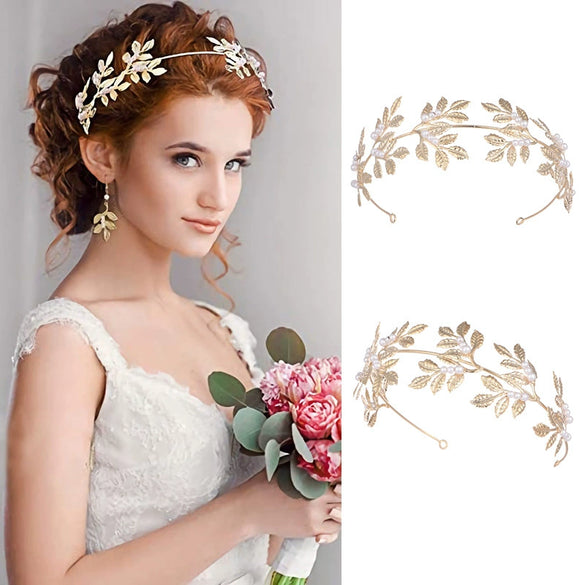 Pearl Hair Band Handmade Light Luxury Geometric Leaf Headdress For Women As Party Wedding Gift