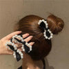 Pearl Hair Rope Rubber Band Bow Head Rope With Silver Set Headdress