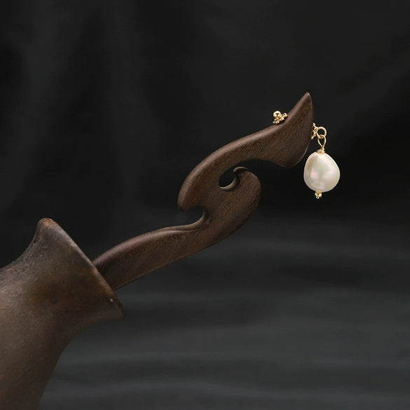 Pearl Hairpin Antique Ebony Vintage Design With Flower Pattern For Women