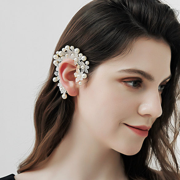 Pearl Hand Knitted Fairy Ear Clip Earrings Without Earholes