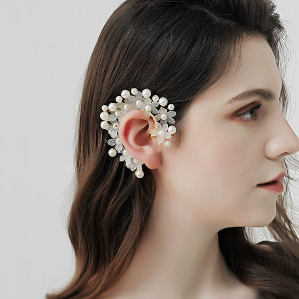 Pearl Hand Knitted Fairy Ear Clip Earrings Without Earholes