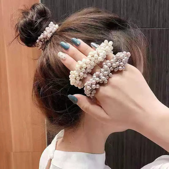 Pearl Handmade Geometric Dualpurpose Hair Ring Bracelet And Head Rope For Women
