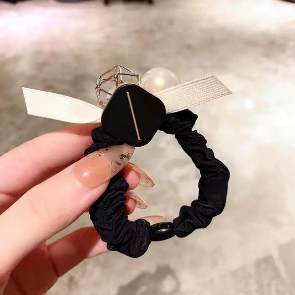 Pearl Handmade Large Intestine Hair Ring High Elastic Hair Accessories Bow Fabric Hair Rope