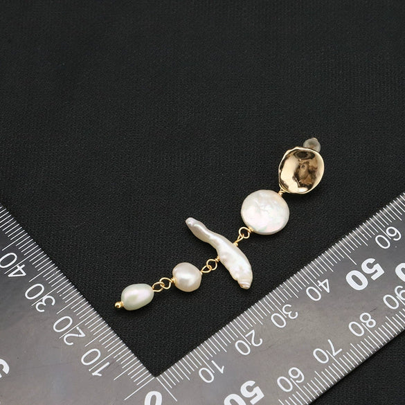 Pearl Handmade Retro Tassel Earrings Geometric Style Real Gold Plating